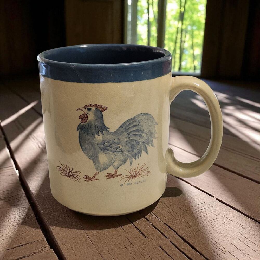 Jacaman Stoneware‎ Blue Rooster Mug 1983 Cottagecore Farmhouse